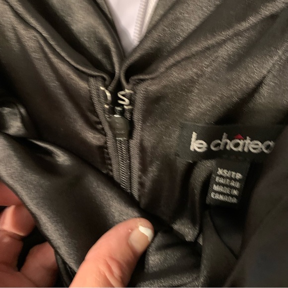 Rouched satin cocktail party dress from Le Chateau. Very flattering. - Picture 13 of 14